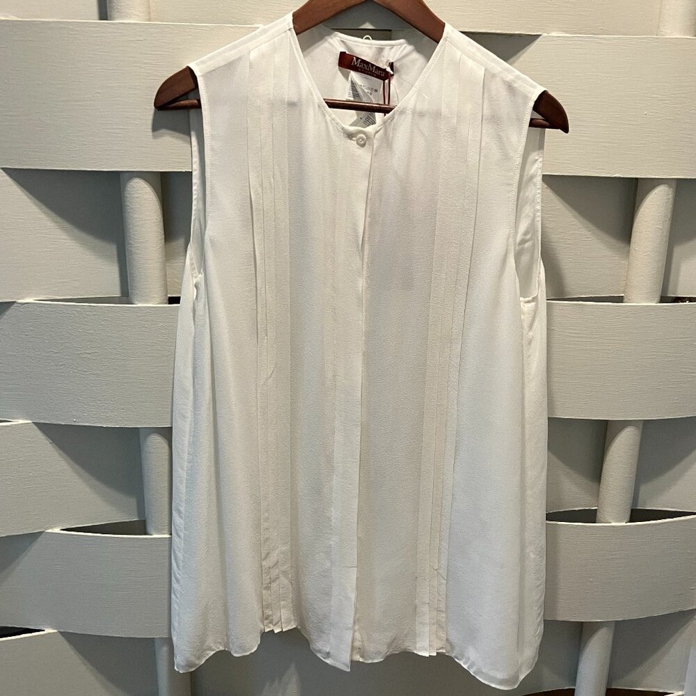 MaxMara Studio White/Cream Dressy Button-Up Sleeveless Blouse Size 12